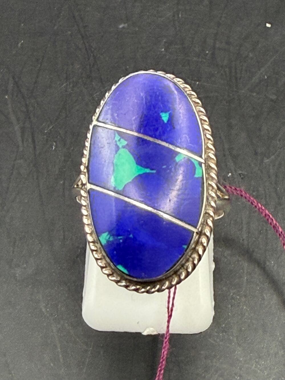 Vintage "New" Sterling Silver Mexico Lapis Stone Inlay Ring Size 7